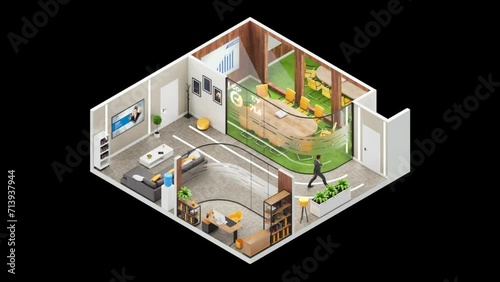 3D Smart office in Isometric Style. Loop Animation. Alpha Channel (ID: 713937944)
