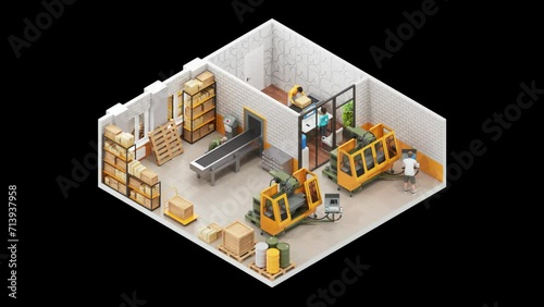 3D Warehouse in Isometric Style. Loop Animation. Alpha channel (ID: 713937958)