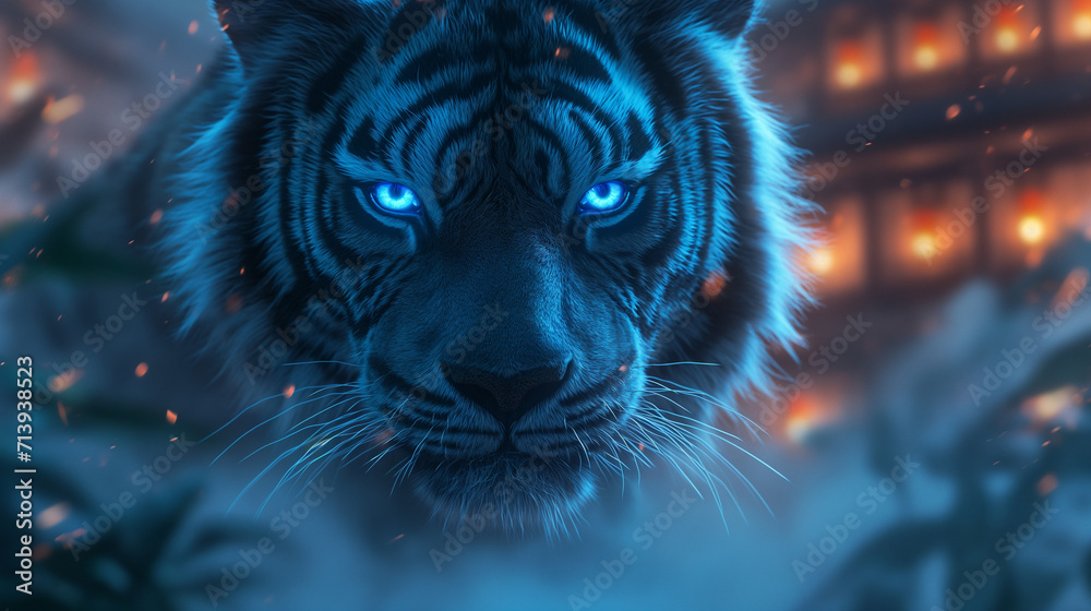 Majestic Tiger with Intense Gaze and Fiery Background