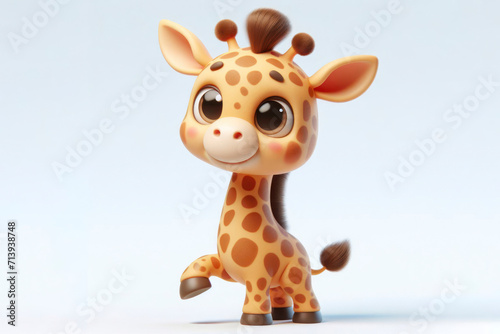 full body little cute happy giraffe 3d character with bulging eyes on solid a white background. ai generative