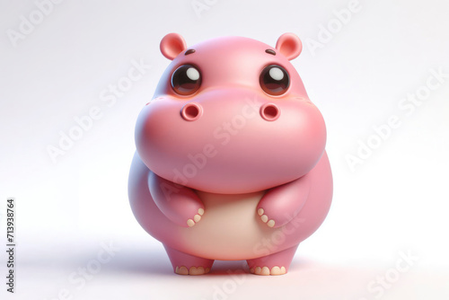 full body little cute happy hippopotamus 3d character with bulging eyes on solid a white background. ai generative