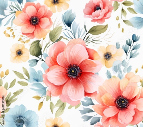 Multi-colored delicate flowers on a white background, seamless, pattern, fabric, tile, background, carpet, wallpaper, clothing, sarong, packaging, batik