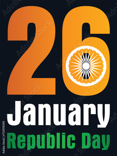 Embrace the Spirit of Unity: Vibrant Republic Day Vector Art, Immerse in the patriotic fervor with our Republic Day vector art The bold 26 January text, beautifully intertwined with the Ashoka Chakra