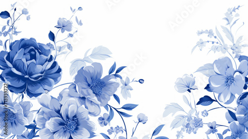 Blue flowers on white background in toile style
 photo