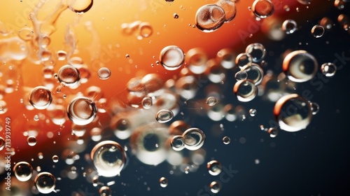 Captivating macro shot: shimmering soda bubbles rise in glass, creating abstract patterns