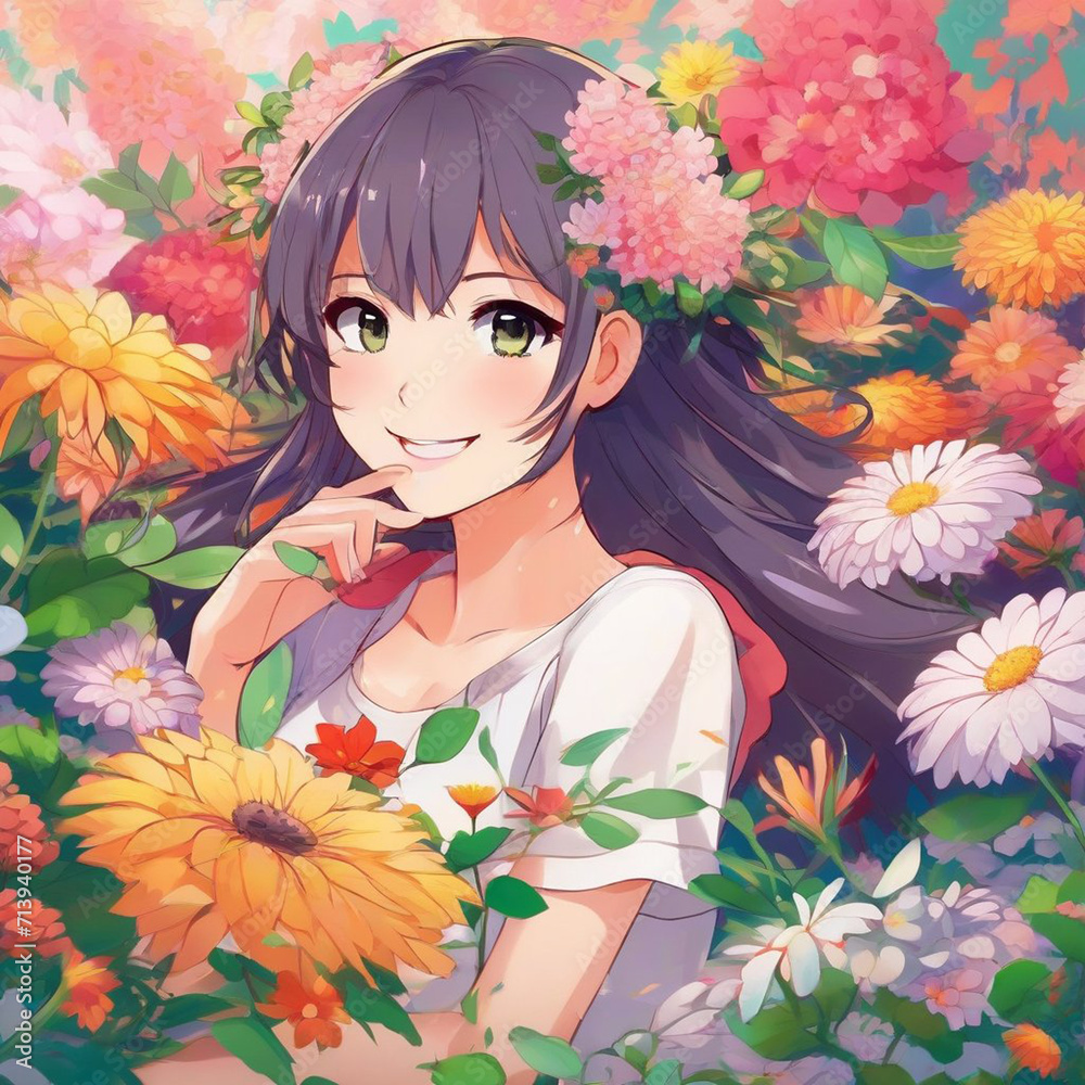 Portrait of a Happy Girl with Flowers Portrait of a Happy Girl with Flowers
