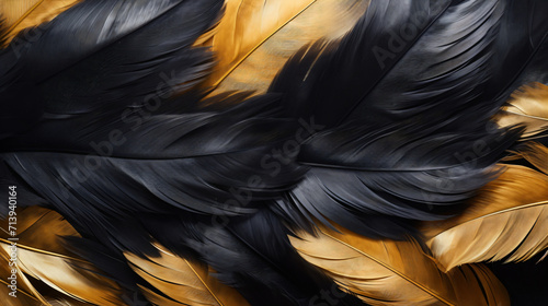 Abstract background black and gold feathers texture