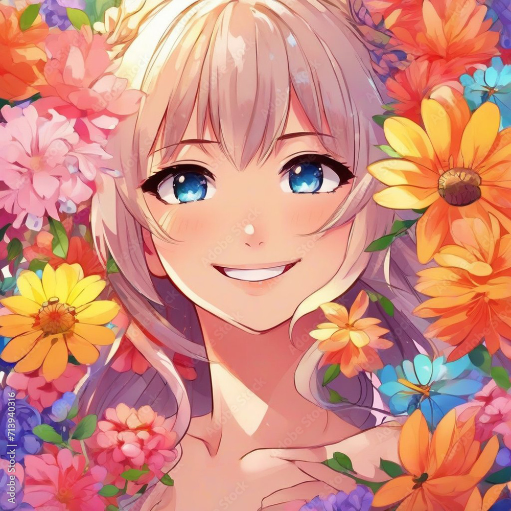 Portrait of a Happy Girl with Flowers Portrait of a Happy Girl with Flowers
