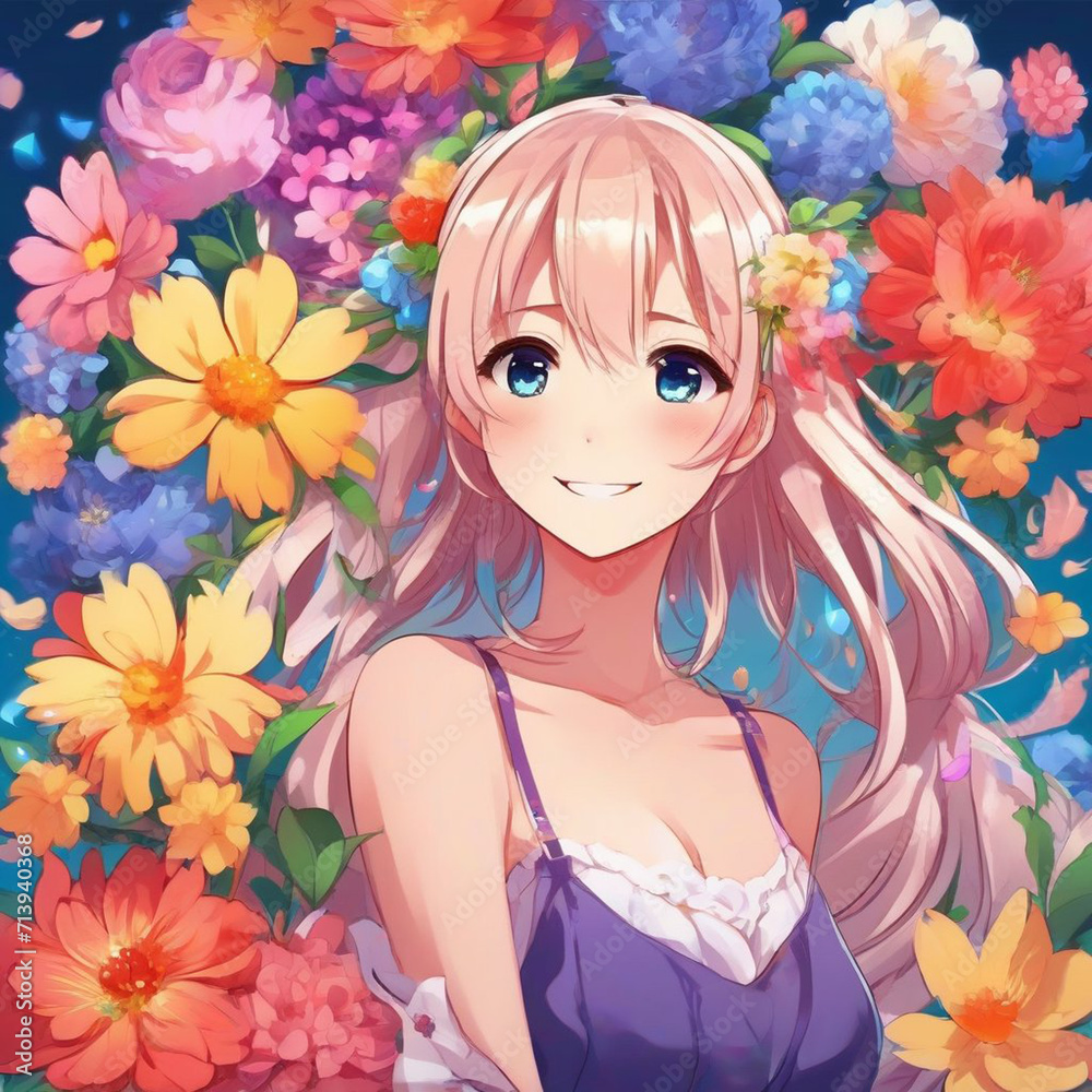 Portrait of a Happy Girl with Flowers Portrait of a Happy Girl with Flowers