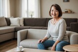 Beautiful aged woman enjoys her life at home. Happiness and Retirement concept.