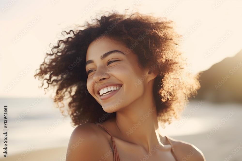 Portrait of a smiling woman on the beach Portrait of a smiling woman on the beach