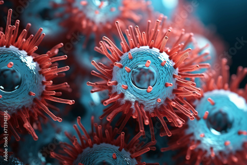Close-up pictures of viruses, dangerous viruses, germs that cause various diseases.
