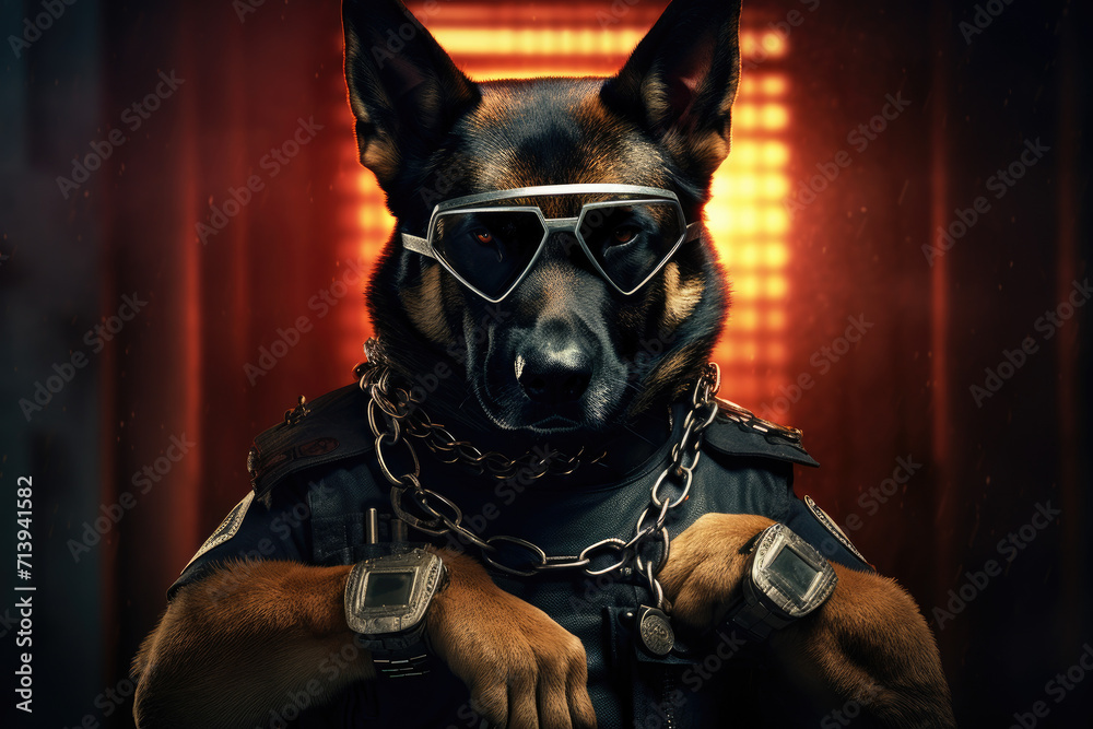 Photo of dog cat in badass pose and dress Photo of dog cat in badass pose and dress