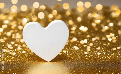 A small white heart on a sparkling gold background. Generative AI