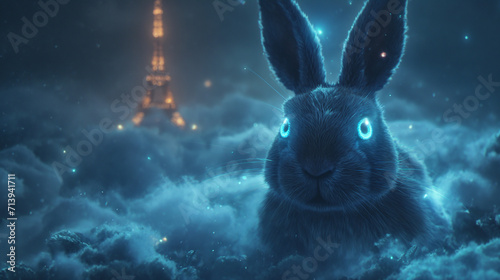 Enchanted Rabbit with Glowing Eyes in Magical Lantern-Lit Scene