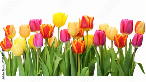 Colorful Tulips Blossoming in Spring Garden, Isolated on White Banner for Copy-Space – Vibrant Floral Nature for Text and Promotion