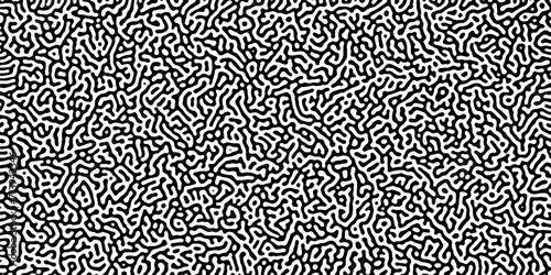 Turing reaction diffusion monochrome seamless pattern with chaotic motion .Linear design with biological shapes. Organic lines in memphis. abstract turing organic wallpaper background .