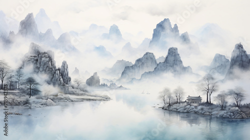 Chinese style classical traditional ink landscape