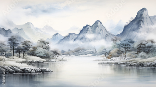Chinese style classical traditional ink landscape