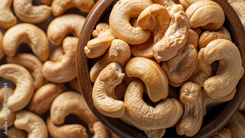 Background with Cashews nuts. Top view of nuts
