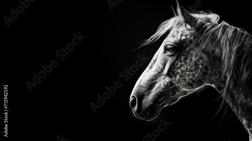 Photo of horse, black and white minimal abstract style #713942592