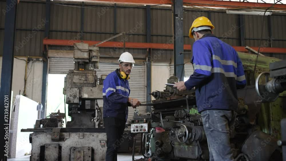 Blue collar workers are working at metal factory. Blue collar workers are working at metal factory.