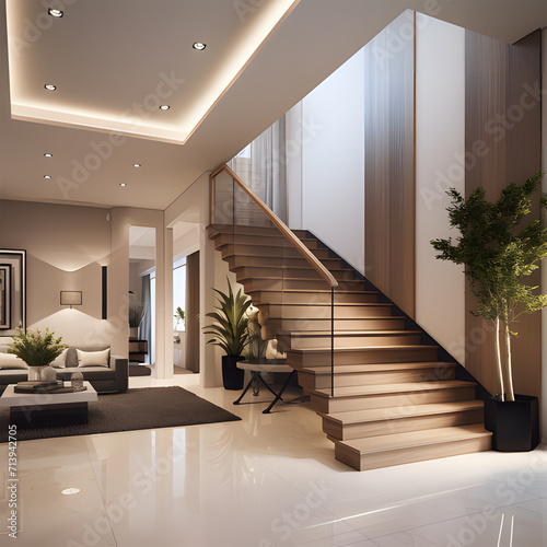 Interior design of modern entrance hall with staircase in villa ai generative © lemya