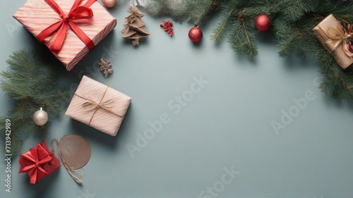 Flat lay christmas, banner background