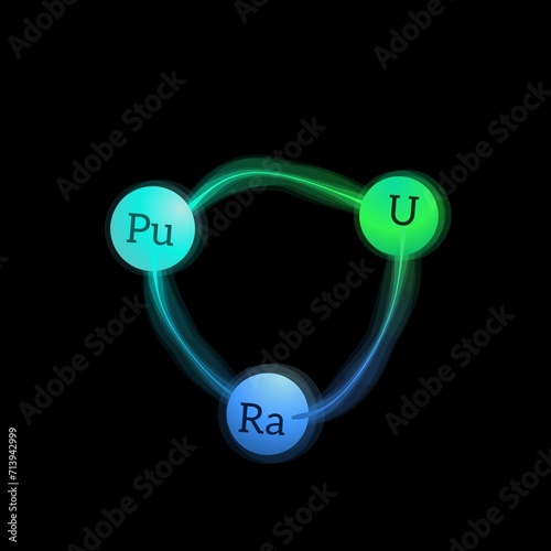 illustration of the molecular arrangement of radioactive substances such as plutonium, uranium, and radium 