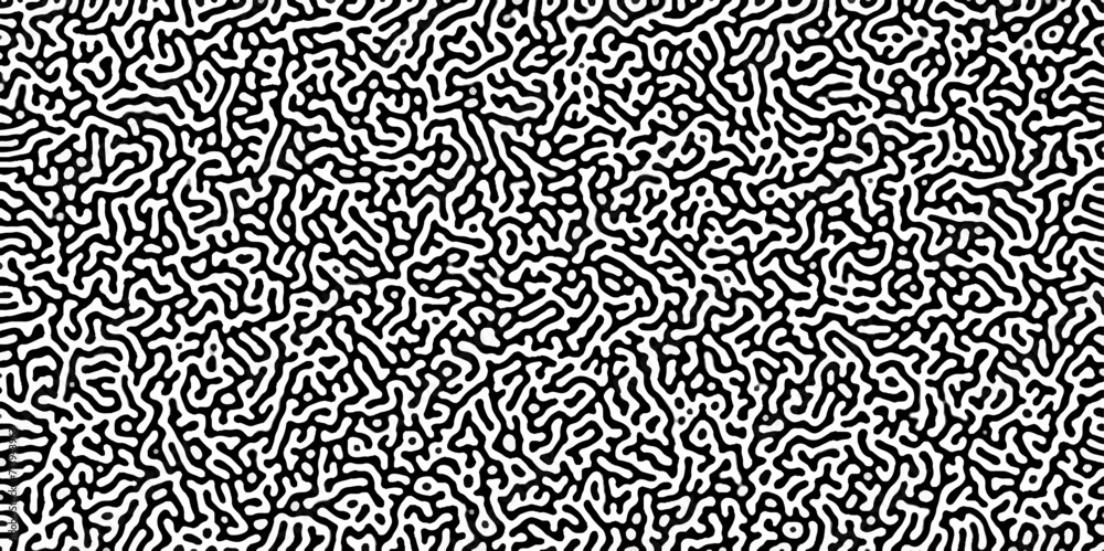 Turing reaction diffusion monochrome seamless pattern with chaotic motion .Linear design with biological shapes. Organic lines in memphis. abstract turing organic wallpaper background .