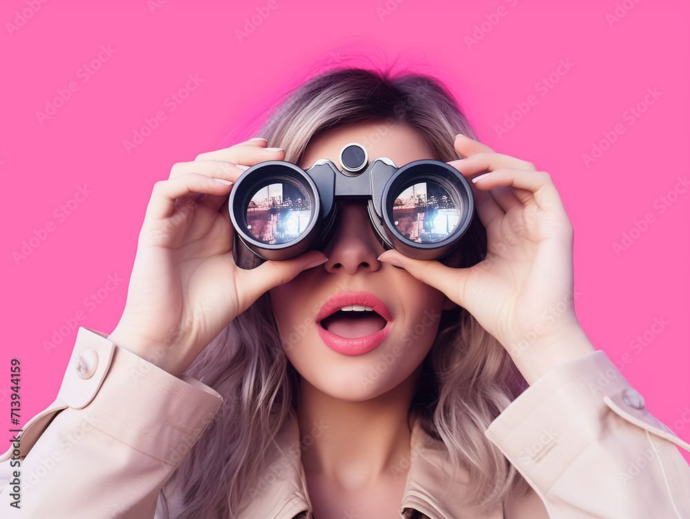 woman looking through binoculars woman looking through binoculars