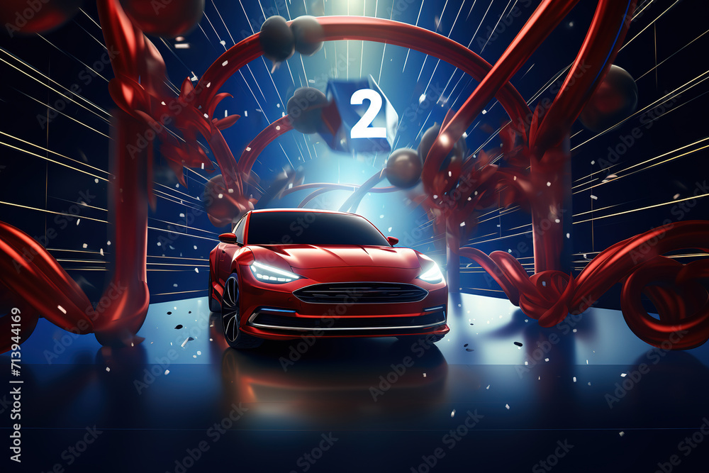 Naklejka premium a gift car wrapped in ribbon bow isolated Generative AI