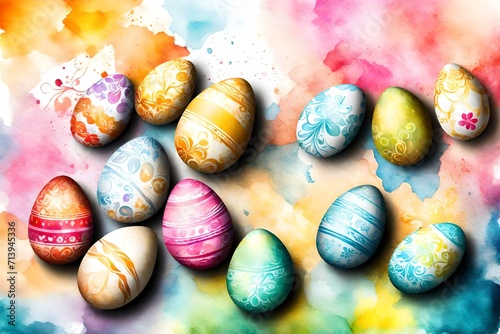 Easter eggs on watercolour background