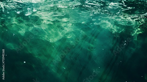 Transparent dark green texture of water with waves on the surface and depth. Sea, river, lake background, Summer, Empty space for text and advertising.