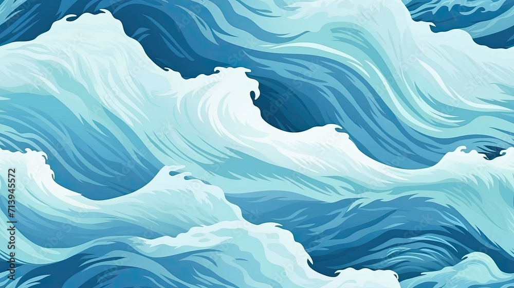 Sea waves with swirls pattern. Oceanic texture with foam. Classic Asian and Japanese drawing. AI Generated