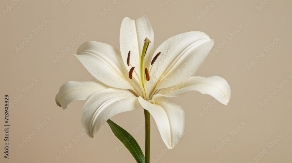 Fototapeta premium Lily flower on a plain redgreybackground. 