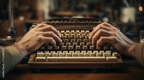 An artistic shot of a programmer's hands typing on a vintage mechanical keyboard, blending classic aesthetics with modern coding.