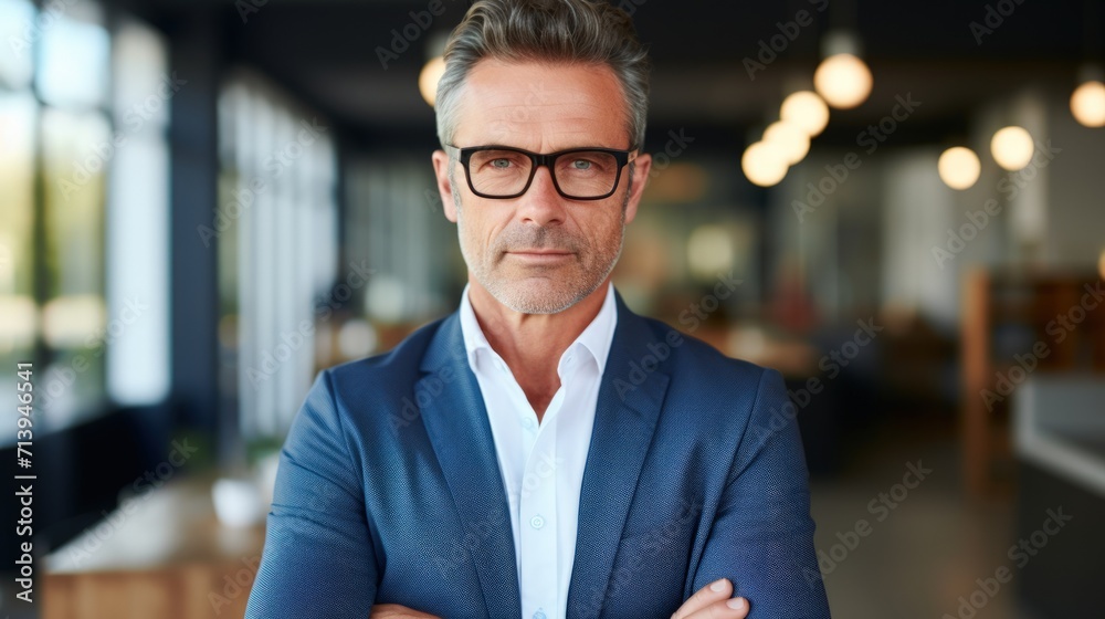 Portrait of a handsome mature man with eyeglasses in office Generative AI Portrait of a handsome mature man with eyeglasses in office Generative AI