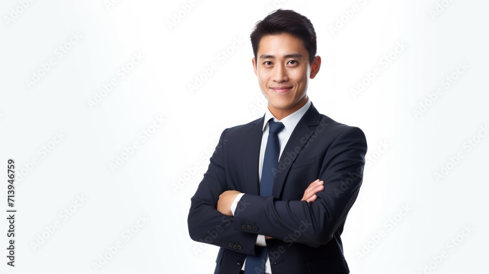 Portrait of young asian business man isolated on white background. Generative AI - obrazy, fototapety, plakaty 