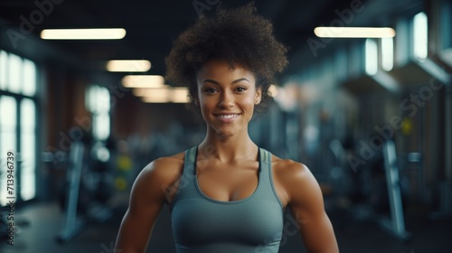 fitness, sport, training and lifestyle concept - smiling african american woman in gym Generative AI