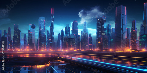 Neon Future,night scene of modern city, digital transformation, advanced neon, futuristic cyber city, neon skyline,
