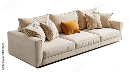 comfortable Sofa with pillows for guests' room, isolated on transparent background, interior design sofa