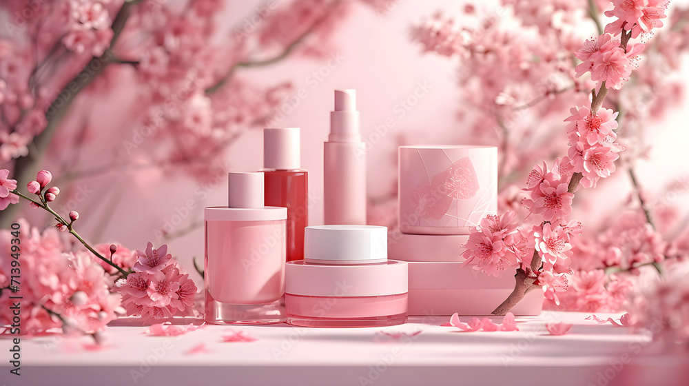 Cosmetics on the spring flowering background