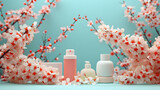 Cosmetics on the spring flowering background
