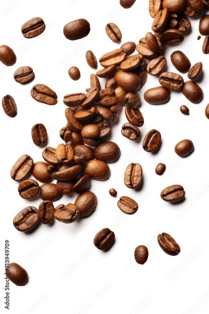 Obraz premium Scattered coffee beans isolated on white background