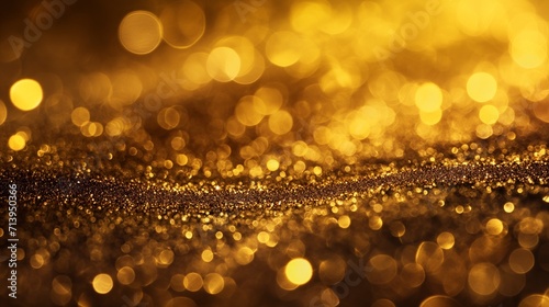 Abstract gold glitter bokeh with dark background, Generative AI illustration copy space photo