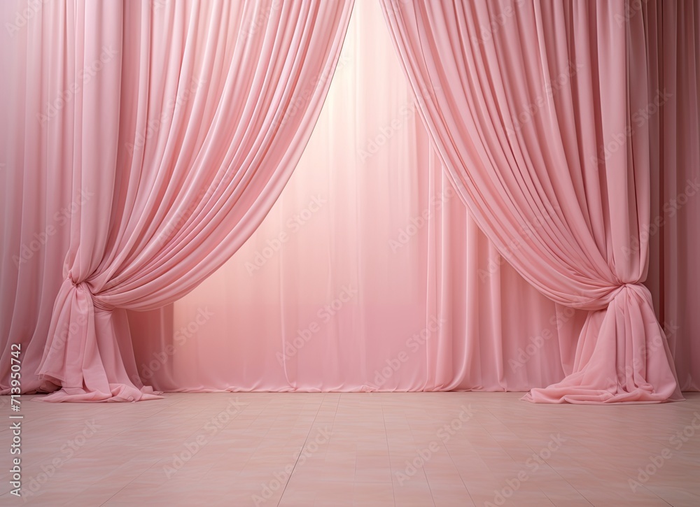 A gentle and delicate pink curtain, adding a soft touch to the decor. A gentle and delicate pink curtain, adding a soft touch to the decor.