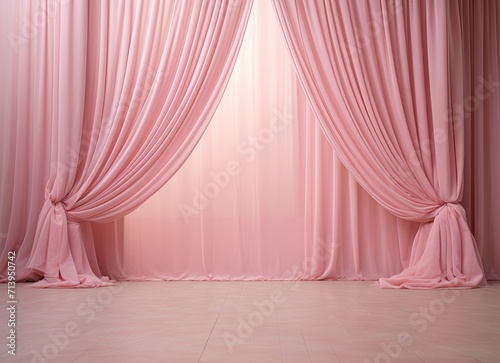 A gentle and delicate pink curtain, adding a soft touch to the decor.