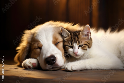 Sleeping dog and cat friendship
