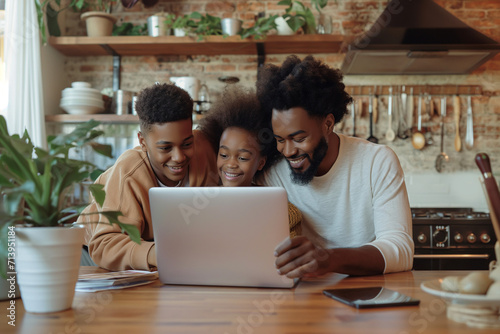 happy, love, family, focused person, portrait, people sit, living room, father, smile, together, child, laptop, computer, positive, woman, succeed, proud, purchase, parents, having fun, happy family,  photo